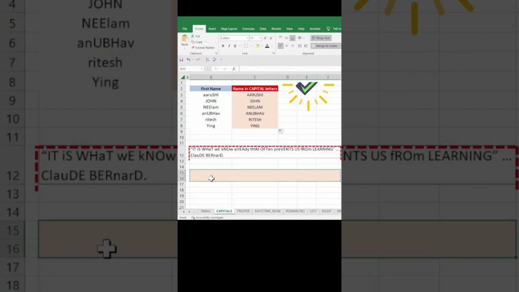 Convertir texte en majuscules dans Excel