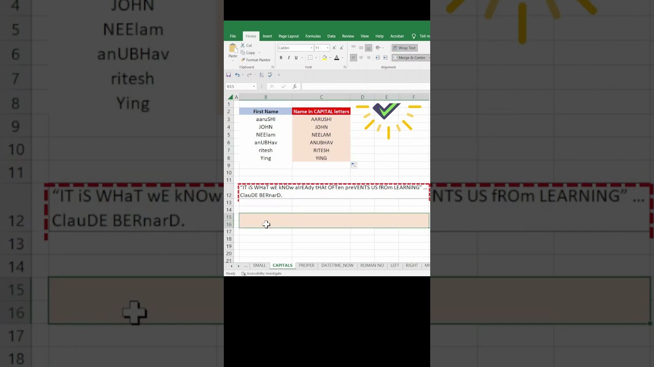 Convertir texte en majuscules dans Excel